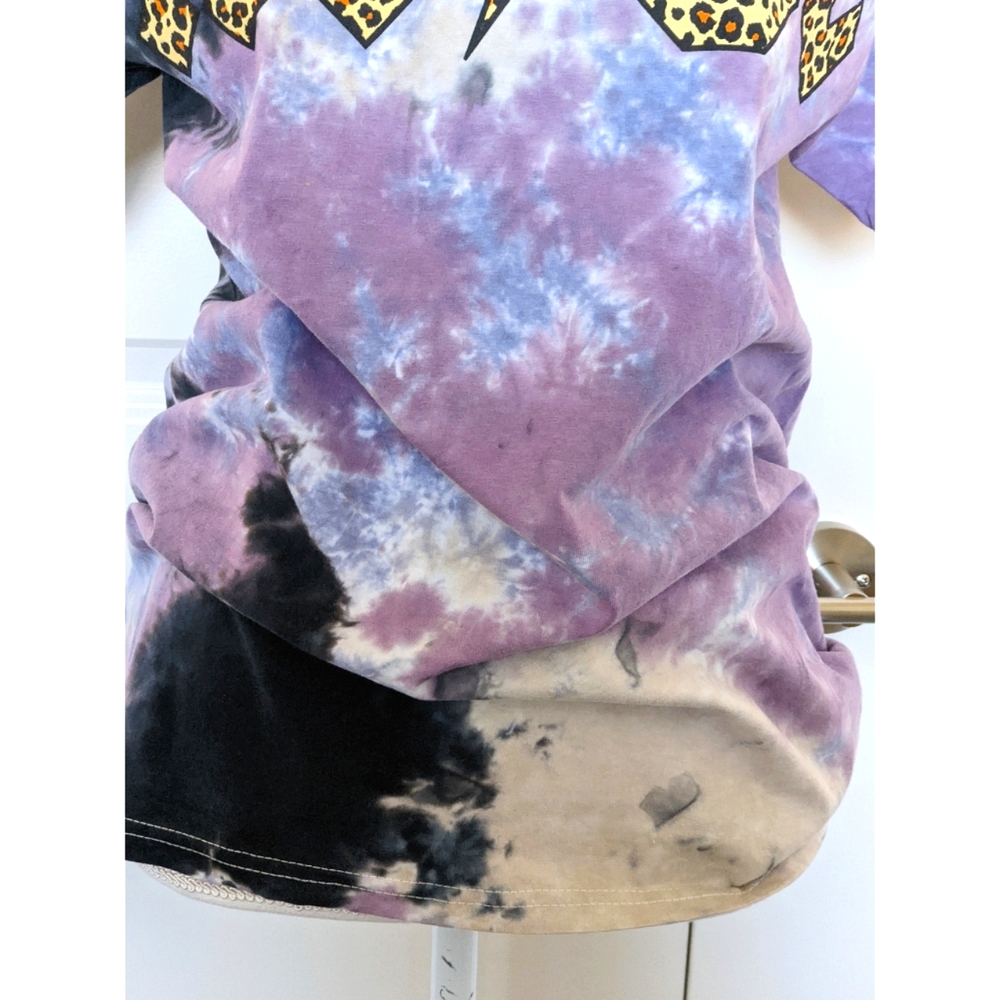 Women’s AC/DC Graphic Rocker T-shirt Size M Tie Dye Cut Out Collar Leopard Print - Picture 7 of 12